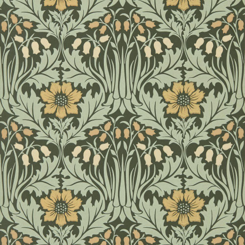 Morris & Co - Woodbell & Anenome Wallpaper - 217575 - Bayleaf / Manilla