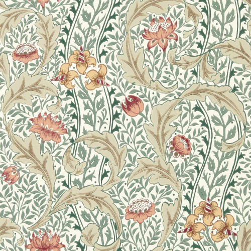 Morris & Co - Wild Tulip & Vine Wallpaper - 217578 - Coral / Teal