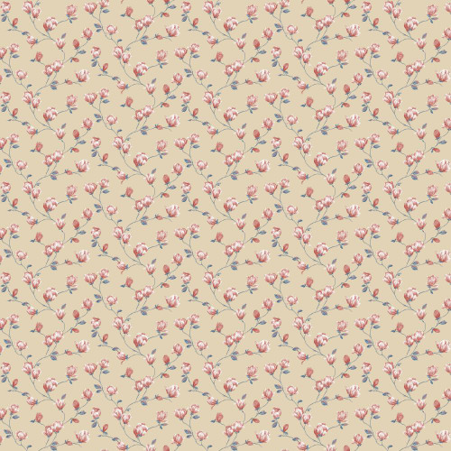 Galerie - Mini Magnolia Wallpaper - G68724 - Tan / Navy / Red