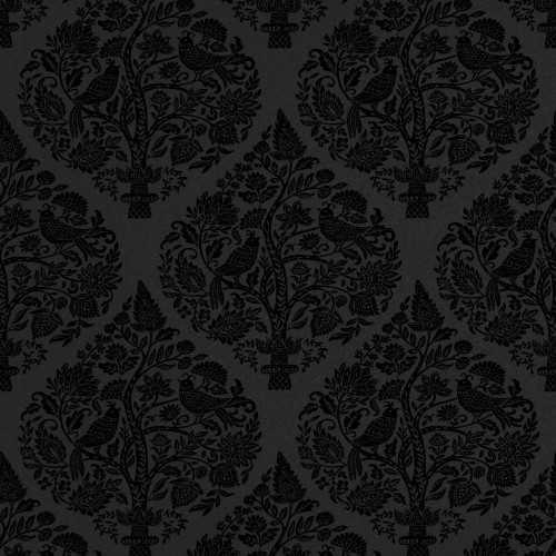 Graham & Brown Woodland Fable Noir Flock Wallpaper Roll
