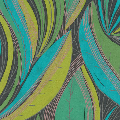 Flowing Leaf Wallpaper - HZ62063 - Yellow / Green / Black