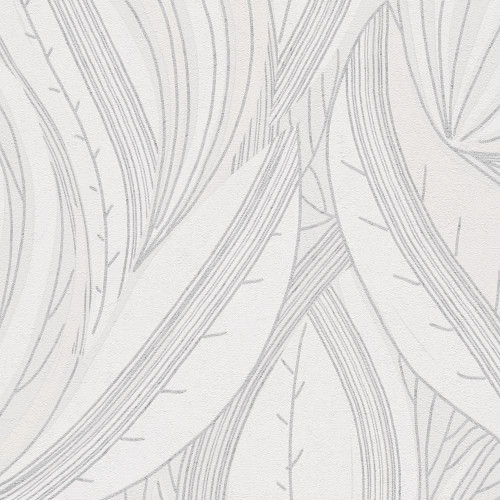 Flowing Leaf Wallpaper - HZ62067 - Metallic / White
