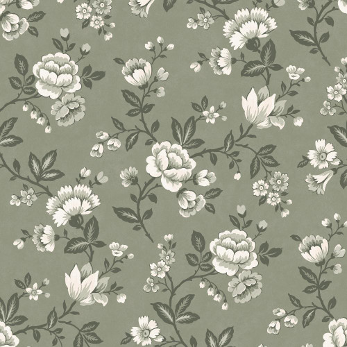 Laura Ashley Bradenbury Trail wallpaper in Antique Green with classic floral trail pattern