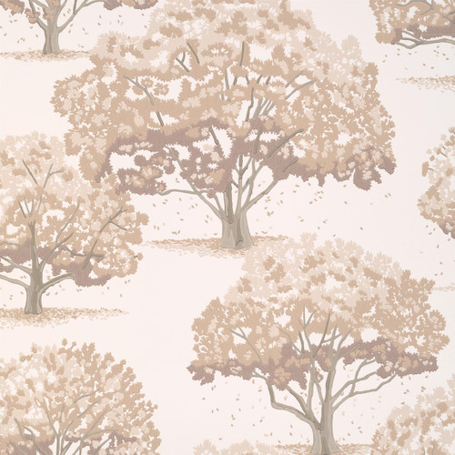 Swatch image of Little Greene Magnolia Blossom wallpaper in Masquerade, showing stylised trees in soft taupe tones on a pale ground