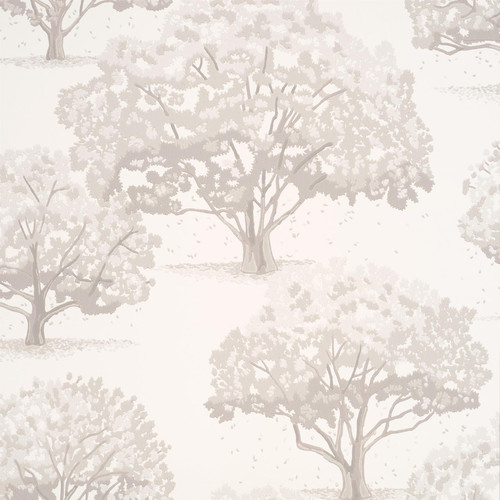 Swatch image of Little Greene Magnolia Blossom wallpaper in Slaked Lime, showing pale tree silhouettes on a soft cream background