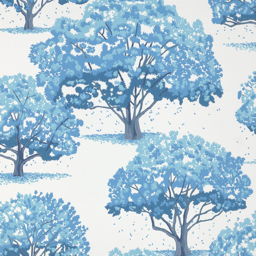 Swatch image of Little Greene Magnolia Blossom wallpaper in Tivoli, showing blue tree canopies on a clean white background