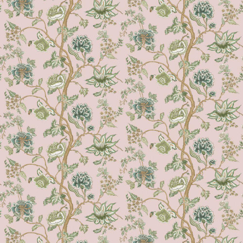 Harlequin Indienne Wallpaper 113376 Blush Forest featuring trailing floral vines with green foliage on a soft blush background.