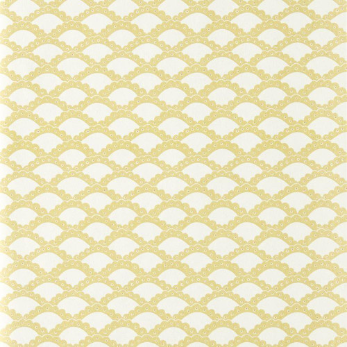Scion Scallop Frill Wallpaper 113393 Buttercup with repeating scalloped wave pattern in warm yellow.