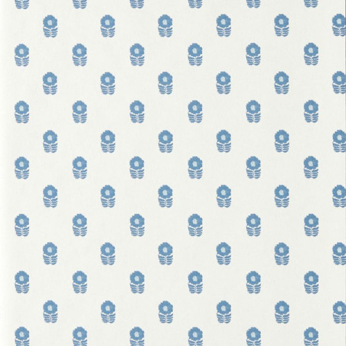 Scion Ditsy Daisy Wallpaper 113406 Denim featuring small blue daisy motifs on a neutral background.