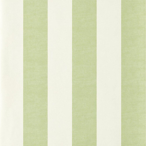 Scion Central Stripe Wallpaper 113421 Pea Green featuring wide vertical green and neutral stripes.
