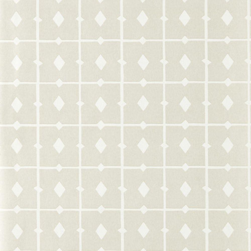 Scion Tiles Wallpaper 113424 Mushroom featuring neutral grid pattern with small diamond motifs.