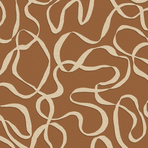 Made Varri Wallpaper 145212 Burnt Orange abstract looping line pattern in terracotta and cream.