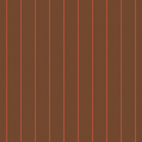 Made Kyria Wallpaper 145221 Caramel Red Stripe with slim vertical red stripes on brown background.
