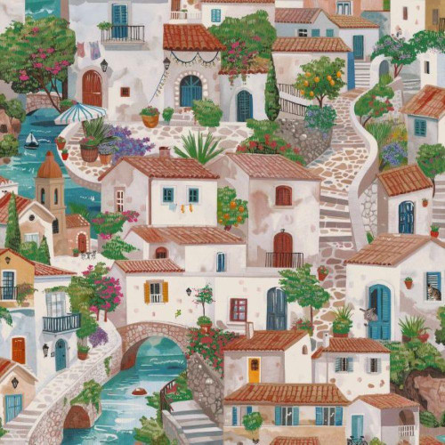 Holden Decor Italian Buildings Wallpaper 14280 Multi featuring colourful Mediterranean village houses with terracotta roofs and winding streets