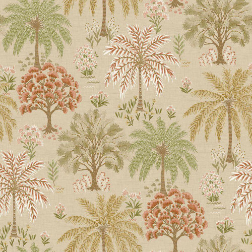 Holden Decor Tropical Tree wallpaper coral beige stylised tree pattern with soft earthy tones