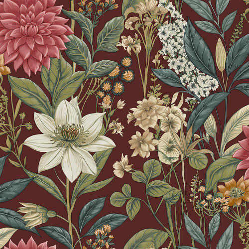 Holden Decor Grand Floral wallpaper berry large scale floral pattern with pink flowers and green foliage