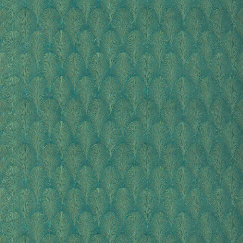 Casamance Tourmaline Wallpaper Emeraude Dore green gold scalloped fan pattern textured design