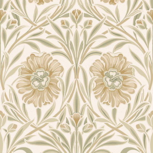 Casamance Isadora Wallpaper Ivoire Amande ivory almond floral carnation pattern ornate decorative design textured finish