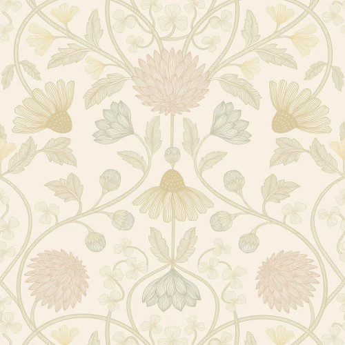 Casamance Hippolyte Wallpaper Ivoire Dore ivory gold intricate floral pattern classic ornate metallic detail textured design