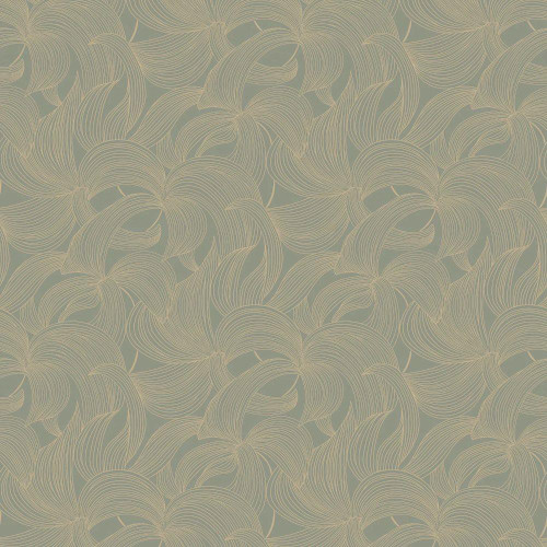 Casamance Leontine Wallpaper Gris Bleu Dore blue grey gold flowing floral pattern metallic detail textured design