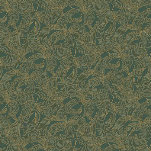 Casamance Leontine Wallpaper Jaspe Dore green gold flowing floral pattern metallic detail textured design