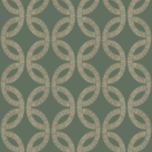 Casamance Etienne Wallpaper Vert De Gris Dore green gold interlocking ring geometric pattern textured design