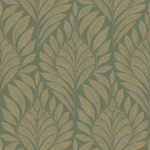 Casamance Gustav Wallpaper Vert De Gris Dore green gold leaf pattern textured design