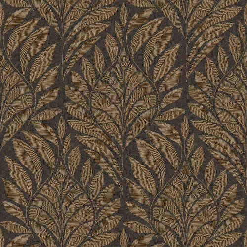 Casamance Gustav Wallpaper Anthracite Dore dark grey gold leaf pattern textured design