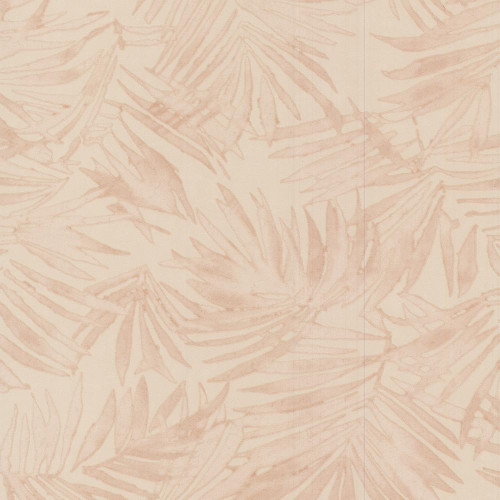 rose pink palm leaf wallpaper with large scale tropical pattern and soft tonal finish