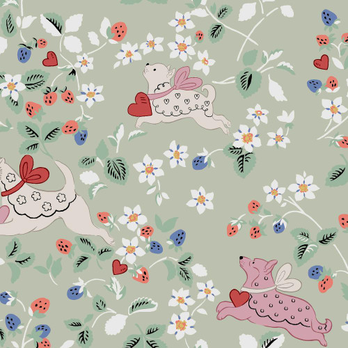 Cath Kidston - Puppy Dream Floral Wallpaper - Sage - 145325