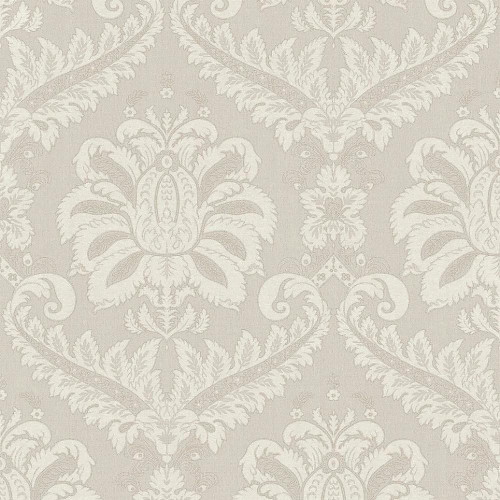 beige and cream damask wallpaper with traditional ornate pattern and soft tonal detailing