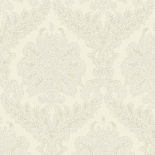 cream damask wallpaper with traditional ornate pattern in soft tonal neutral shades