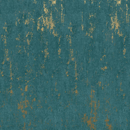 green textured wallpaper with distressed concrete effect and metallic accents