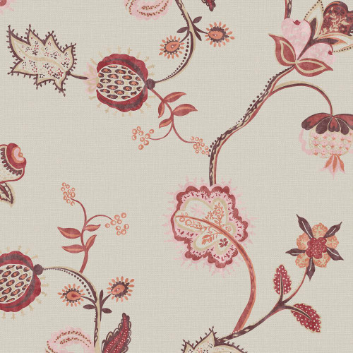 Joules - Tree of Life Floral  Wallpaper - Red / Pink - 145386