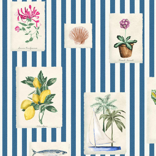 Joules - Gallery Wall Stripe Wallpaper - Blue - 145389