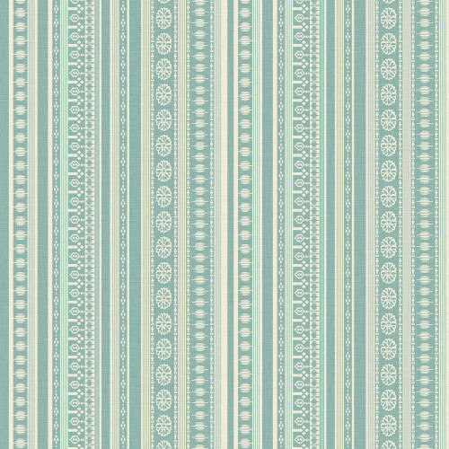 decorative stripe wallpaper with duck egg blue and cream tones and intricate vertical patterns