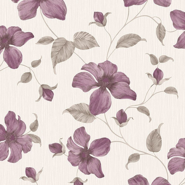 Grandeco Magnolia Wallpaper - A44403 - Purple