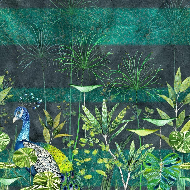 Designers Guild Arjuna Leaf With Peacock Wallpaper Viridian PDG1069/01