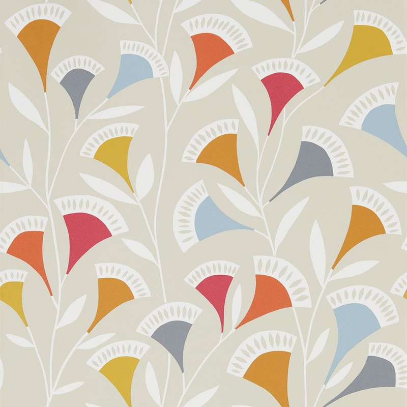 Scion Noukku Wallpaper - 111546 - Watermelon / Tangerine / Slate