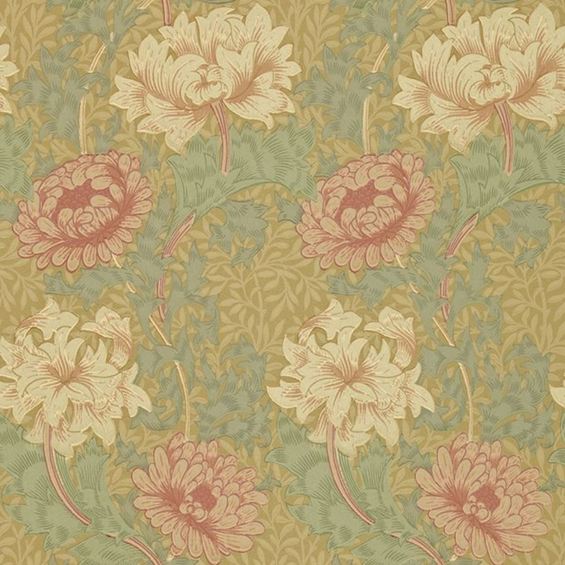 Morris & Co Chrysanthemum Wallpaper 210414 Pink / Yellow / Green