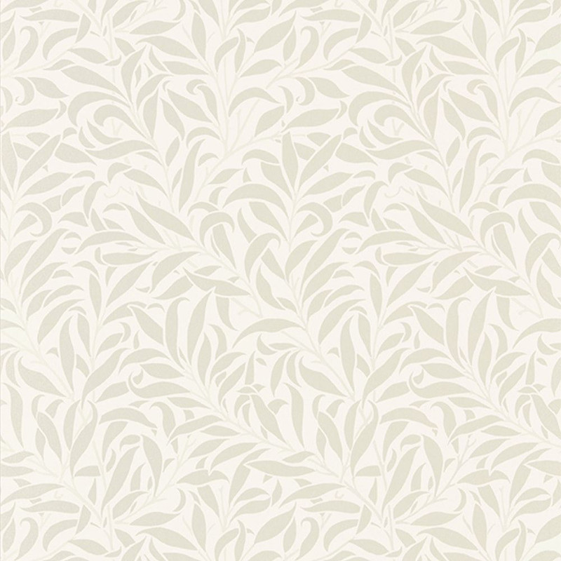 Morris & Co Pure Willow Bough Wallpaper 216022 Ivory Pearl showing flowing willow leaf pattern in soft neutral ivory tones