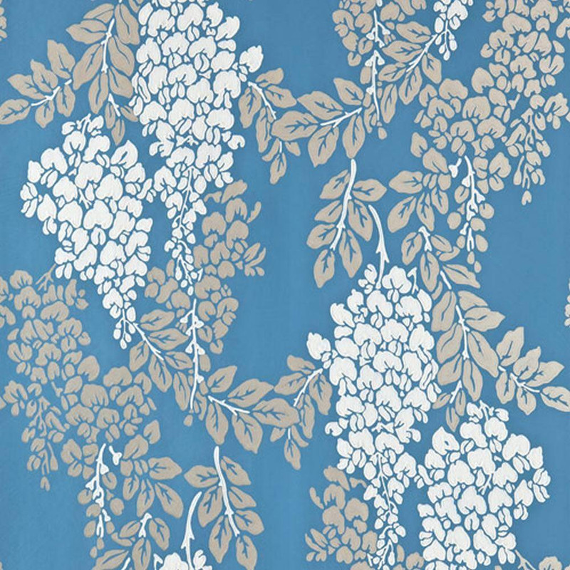 Wisteria Wallpaper - BP2218 - White / Metallic Gilver / Blue