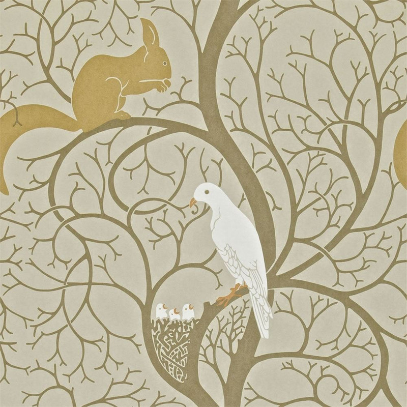 Sanderson Squirrel & Dove Wallpaper - DVIWSQ101 - Linen / Ivory