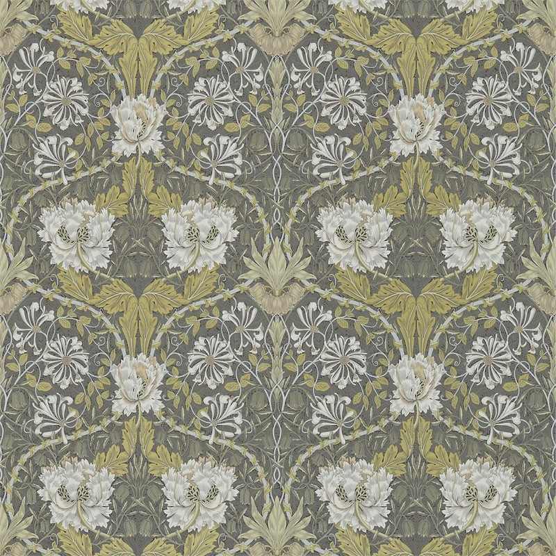 Morris & Co Honeysuckle & Tulip Wallpaper 214701 Charcoal / Gold