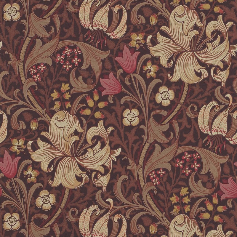 Morris & Co Golden Lily Wallpaper 210402 Fig / Burnt Orange