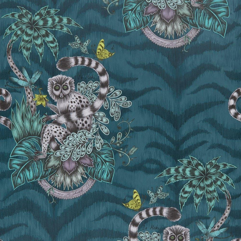 Emma J Shipley by Clarke & Clarke Lemur Wallpaper in Navy W0103/03