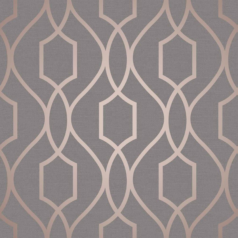 Fine Decor Apex Geometric Trellis Wallpaper in Copper / Charcoal FD41998