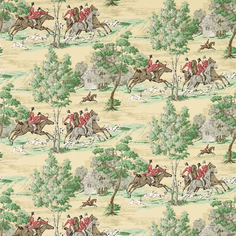 Sanderson Tally Ho Wallpaper - 214598 - Evergreen / Crimson