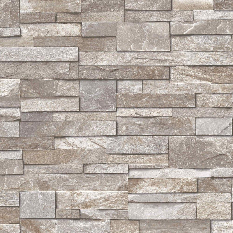 Stone Brick Effect Wallpaper by Grandeco - Chocolate / Beige A17204