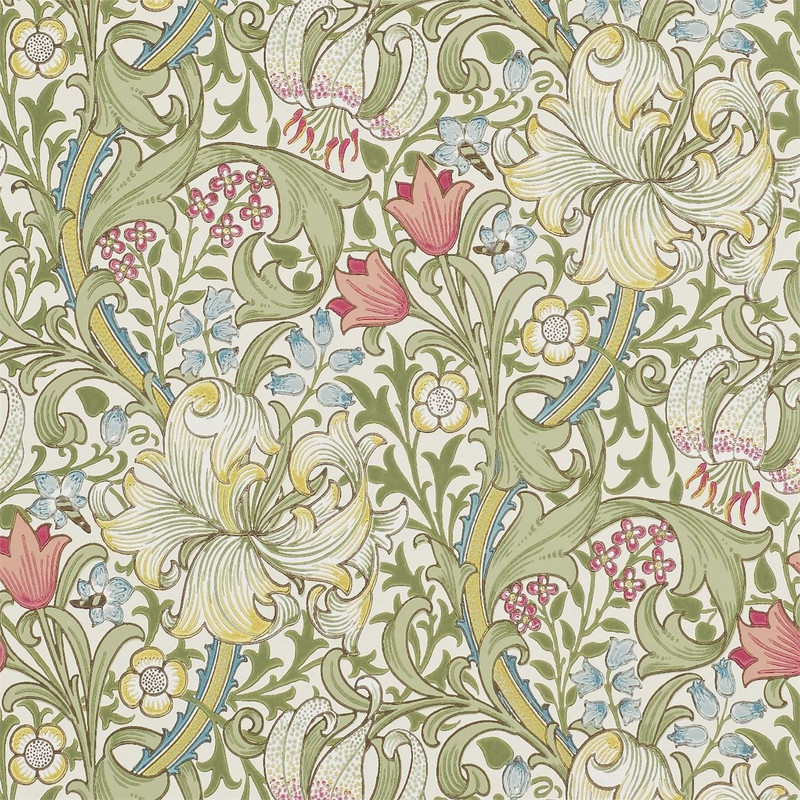 Morris & Co Golden Lily Wallpaper 210398 Green / Red